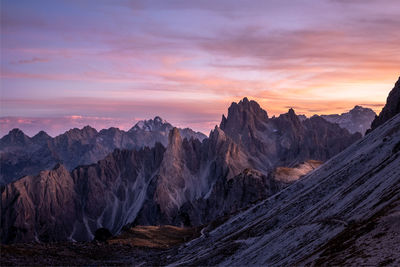 Scenic view of mountains during sunset