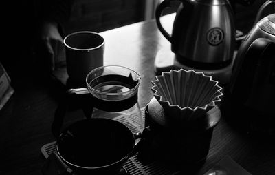 High angle view of coffee cup on table