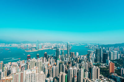 High angle view of city at waterfront