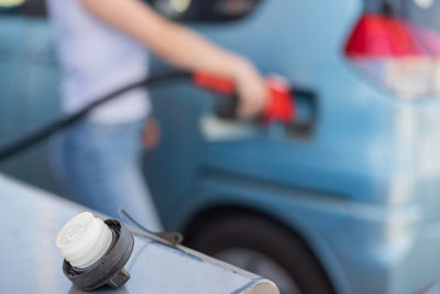 Blurred motion of man traveling in car