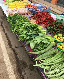 High angle view of vegetables for sale in market