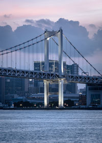 View of suspension bridge over river