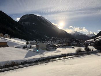 Snow covered mountains against sky