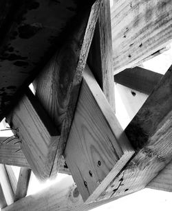 High angle view of ropes on wooden floor