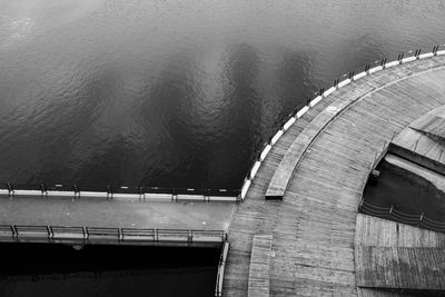 High angle view of dam by sea