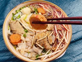 High angle view of food in bowl