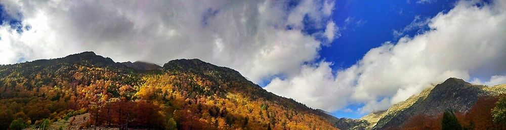 Scenic view of mountains against cloudy sky