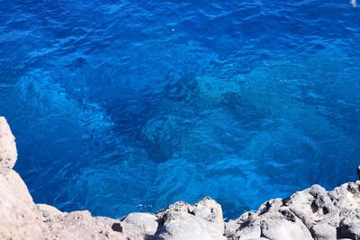 High angle view of rocks in sea