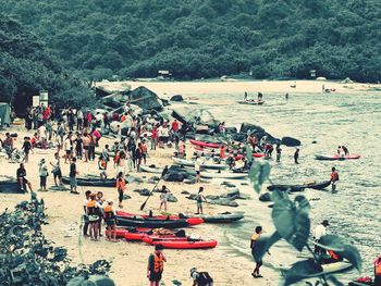 High angle view of people on beach