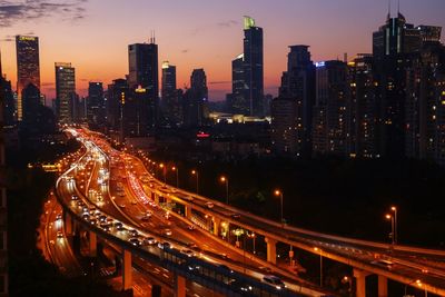 Illuminated cityscape at night