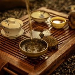 High angle view of tea cup on table