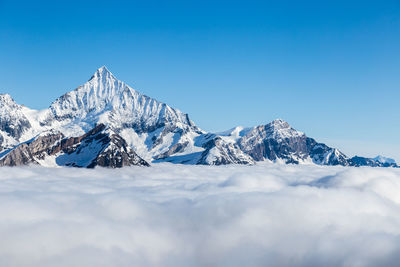 Scenic view of snowcapped mountains against sky