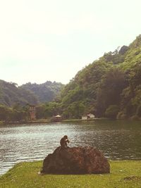 Scenic view of lake against sky