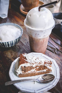 Close-up of dessert served on table