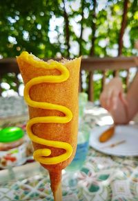 Close-up of ice cream cone on table