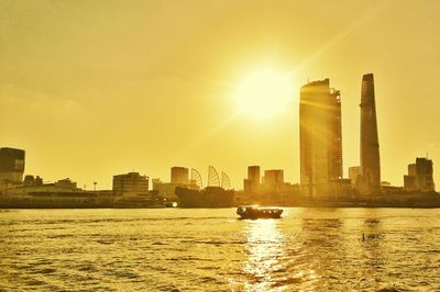 City skyline at sunset