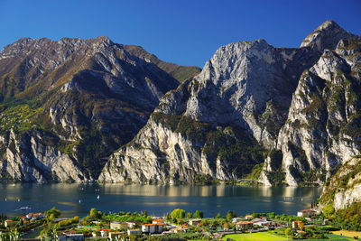 Scenic view of lake and mountains