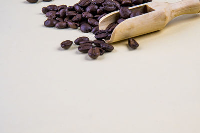 High angle view of coffee beans on table