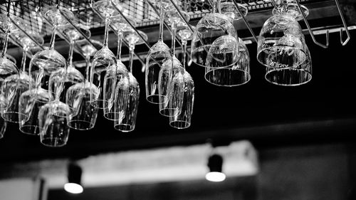Low angle view of illuminated lanterns hanging