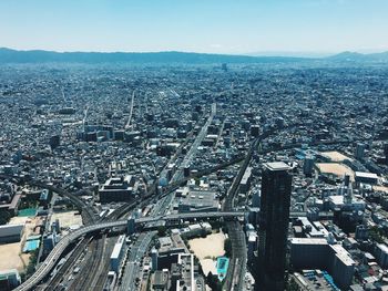 High angle view of city buildings