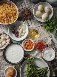 High angle view of food on table