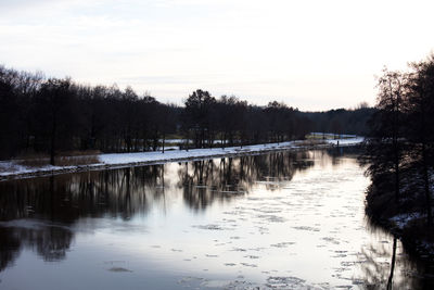 Scenic view of lake against sky during winter