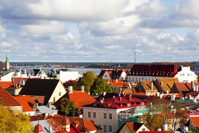 High angle view of townscape against sky