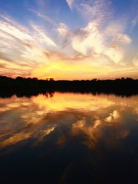 Scenic view of calm lake at sunset