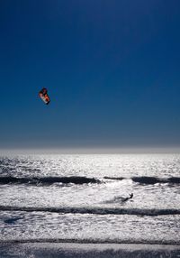 Scenic view of sea against clear blue sky