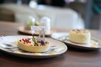 Close-up of breakfast served on table