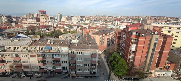 High angle shot of townscape against sky