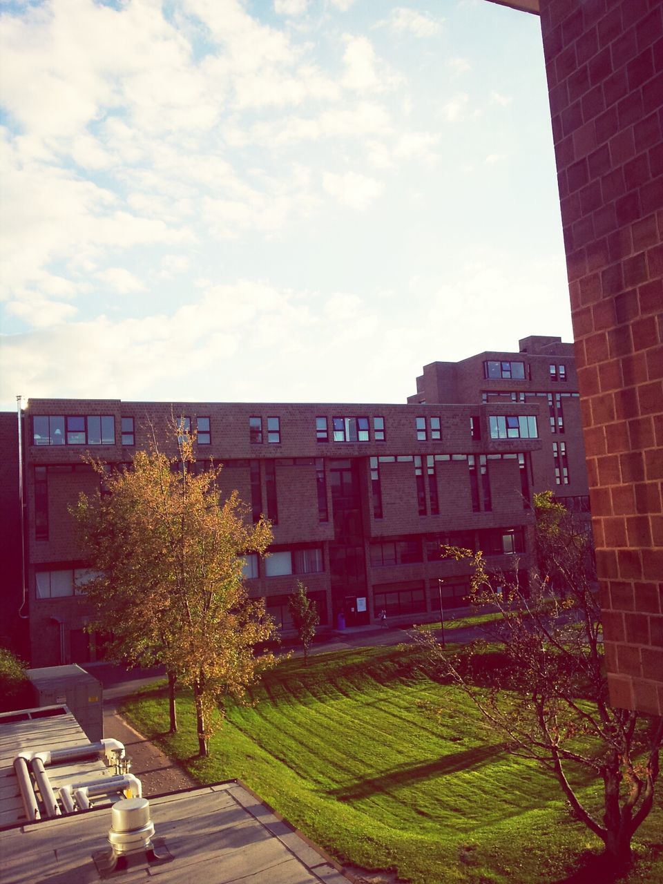 architecture, building exterior, built structure, sky, tree, building, window, house, city, potted plant, sunlight, residential building, day, residential structure, cloud - sky, plant, cloud, outdoors, chair, growth