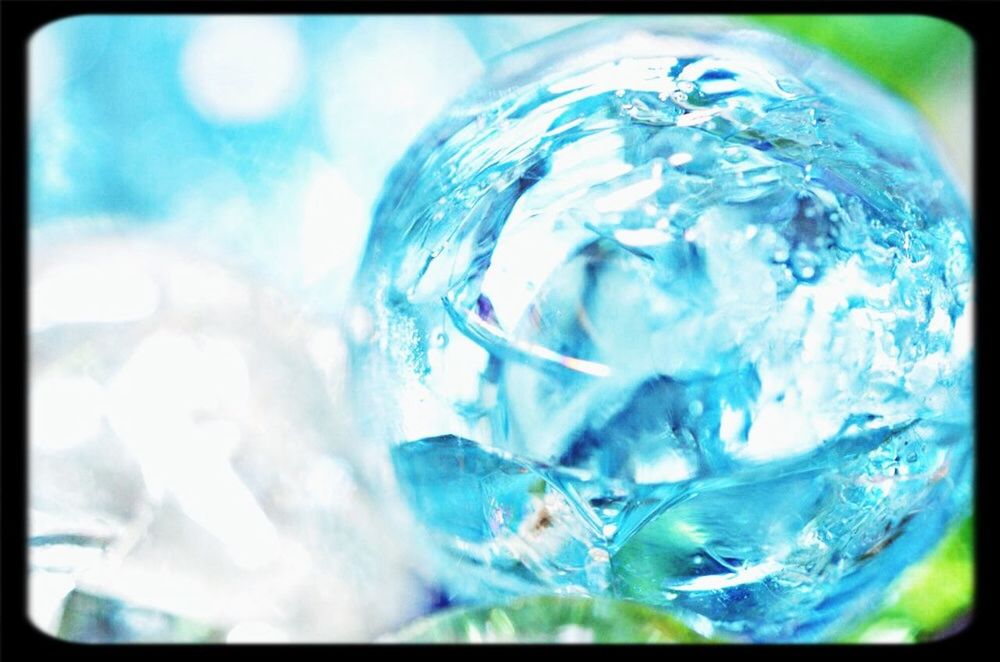 transfer print, close-up, cold temperature, auto post production filter, ice, glass - material, indoors, frozen, transparent, freshness, food and drink, refreshment, focus on foreground, selective focus, water, winter, still life, drinking glass, blue, no people