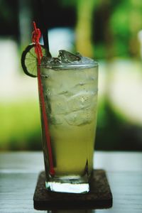 Close-up of drink in glass on table