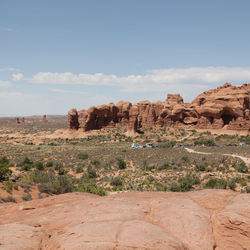 Rock formations on landscape against sky