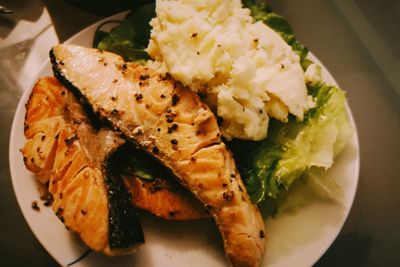 High angle view of meal served in plate