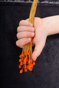 Cropped hand of woman holding yellow flower