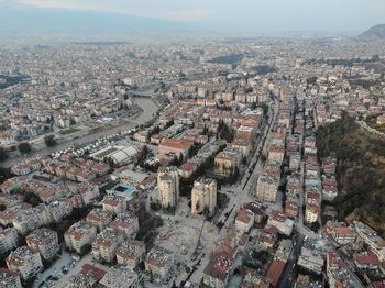 High angle view of buildings in city