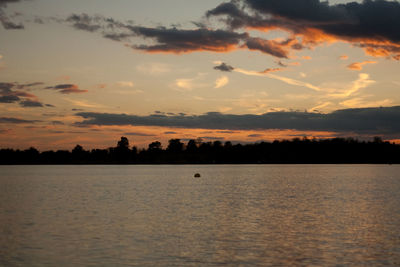 Scenic view of lake against orange sky