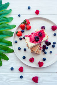 Close-up of strawberry cake on plate