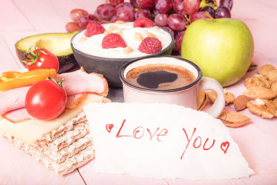 Close-up of breakfast on table