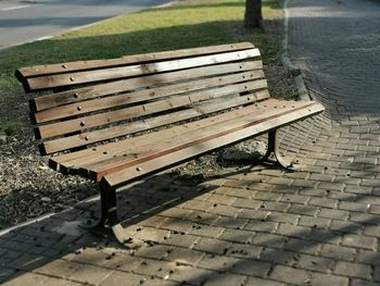 High angle view of bench in park