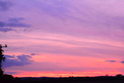 Low angle view of silhouette trees against dramatic sky during sunset