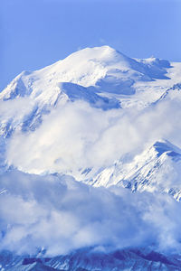 Mount denali peak with snow in alaska
