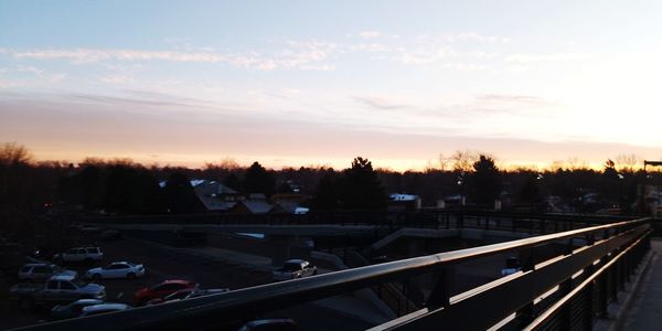 High angle view of road against sky at sunset