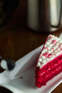 Close-up of cake in plate on table