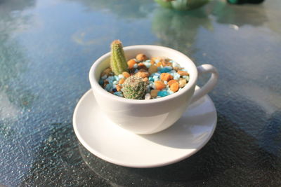 High angle view of food on table