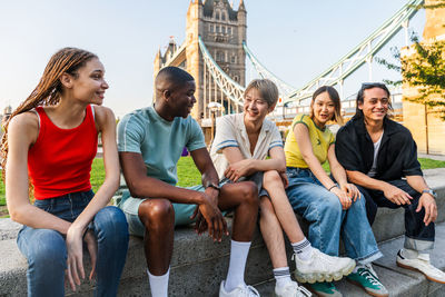 Friends sitting on terrace