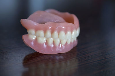 Close-up of ice cream cone on table