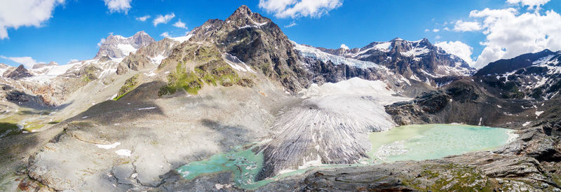 Panoramic view of snowcapped mountains against sky